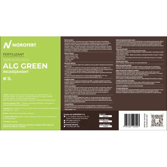 Ofertă exclusivă Biostimulator organic Alg Green, 1 l, Norofert, pe baza de alge