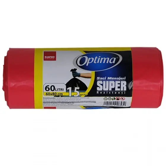 Premium Saci menajeri rosii Sano Optima Super, 60 L, 15 buc