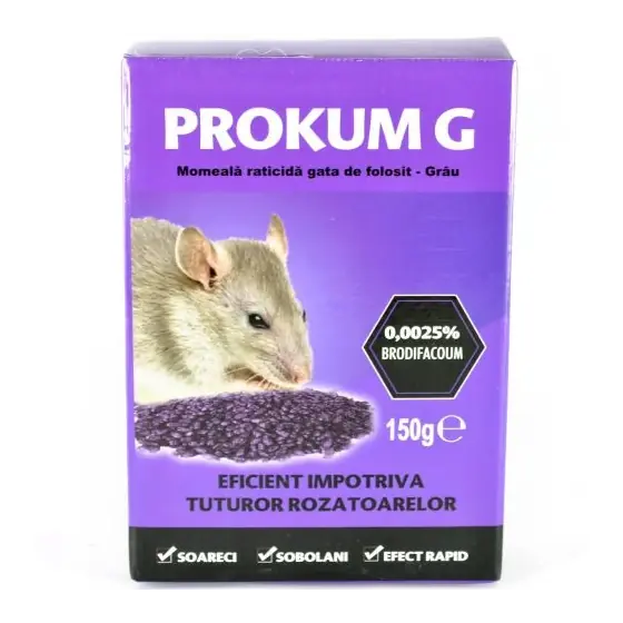 Grau raticid impotriva soarecilor si a sobolanilor, Prokum, 150 g Retur ușor