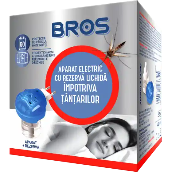 Aparat electric cu lichid impotriva tantarilor + rezerva lichid BROS, 40 ml Premium