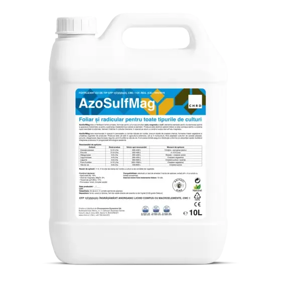 Fertilizant lichid AzoSulfMag, 10 l, CHRD, foliar, cereale, porumb, legume, vita de vie Plată securizată