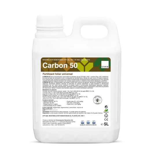 Fertilizant ecologic Carbon 50 cu acizi humici si fulvici, 5 litri, CHRD, fertigare si foliar Cumpără acum