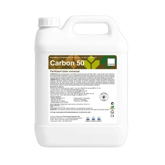 Reducere extra Fertilizant nemicrobian ecologic cu acizi humici si fulvici si materie organica, pentru toate culturile vegetale Carbon 50, 100 litri