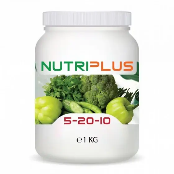 Ieftin Ingrasamant premium granulat complex pentru legume verzi si plante aromatice, tip NPK, NutriPlus 5-20-10 + 3% K2O + 16% SO3 + 1% Fe, 1 Kg