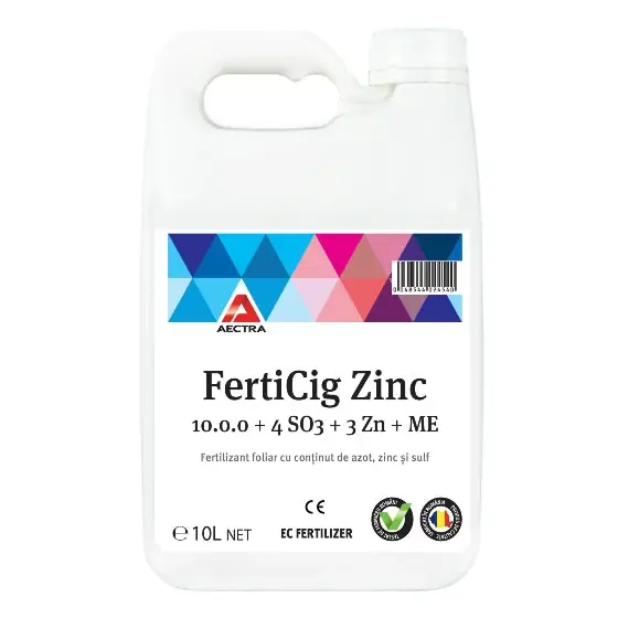 Fertilizant foliar lichid pe baza de azot, sulf si zinc, FertiCig Zinc, 10 l Expediere rapidă