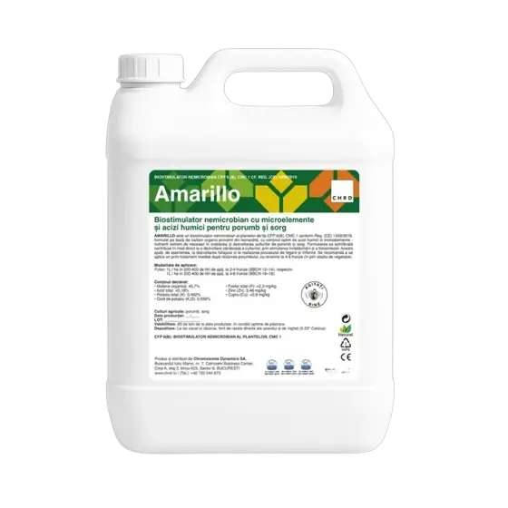 Comandă acum Ingrasamant foliar lichid, fertilizant cu microelemente si acizi humici pentru porumb si sorg Amarillo, 20 litri