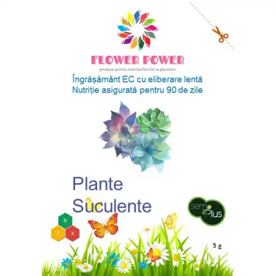 Plată sigură Ingrasamant Flower Power pentru plante suculente cu eliberare lenta, efect 90 zile, 5 grame, SemPlus
