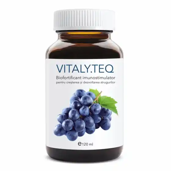 Preț promoțional Biofortificant imunostimulator pentru cresterea si dezvoltarea strugurilor VITALY.TEQ (doza pentru 1000 mp - vol. 120 ml)