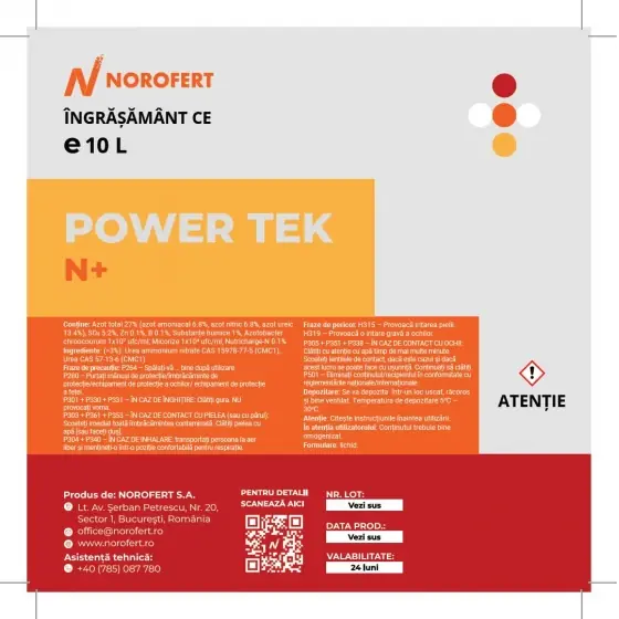 Ingrasamant Power Tek N+, 10 l, Norofert, de sol lichid Lichidare de stoc
