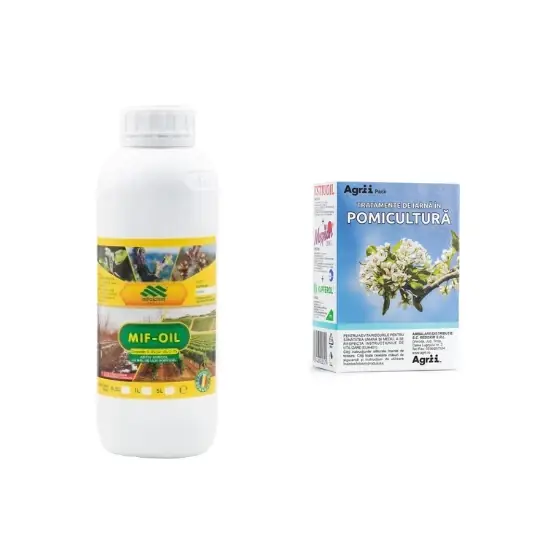 Pachet tratament de iarna pentru pomicultura, pentru 50 litri de apa + Ulei horticol utilizat in culturile de vita de vie si pomi fructiferi MIF OIL, 1 l Retur ușor
