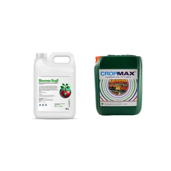 Lichidare de stoc Pachet tratament si nutritie tomate/rosii, Stimulator de legare si rodire, Biocresc Rosii, 10 l + Fertilizant foliar natural, universal Cropmax, 5 l
