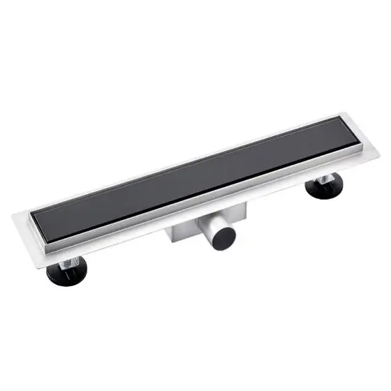 Premium Rigola dus Wyga, inox si sticla, 600 mm, neagra