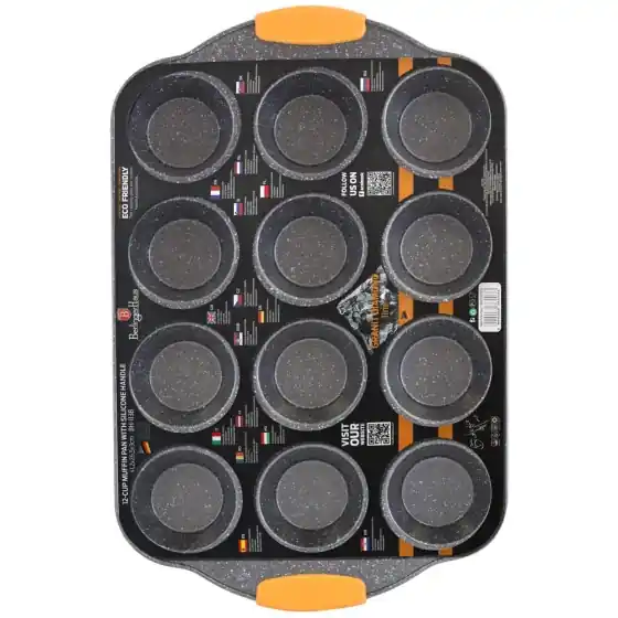 Nu rata Tavă pentru 12 brioșe cu mâner din silicon, portocaliu - BH/1138