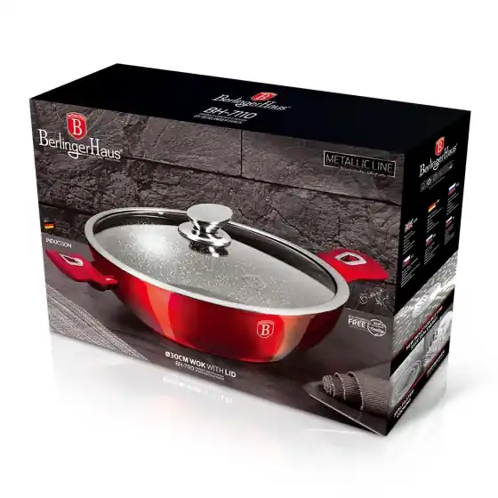 Wok cu capac, 30 cm, Metallic Line Burgundy Edition - BH/7110 Ofertă limitată