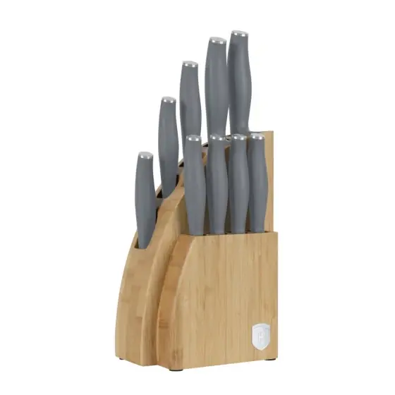 Mai ieftin Set de 10 piese cuțite cu suport din BAMBUS, gri mat - BH/2759
