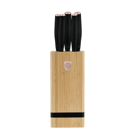 Promoție Set cuțite 6 piese cu suport din BAMBUS, negru- rose gold - BH/2970