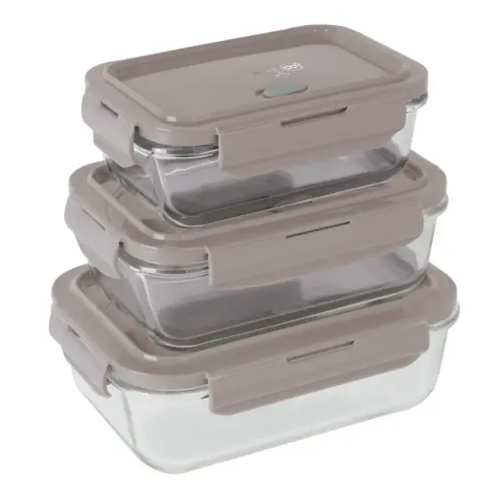 Livrare expres Set 3 recipiente din sticlă pentru alimente, taupe - BH/8792