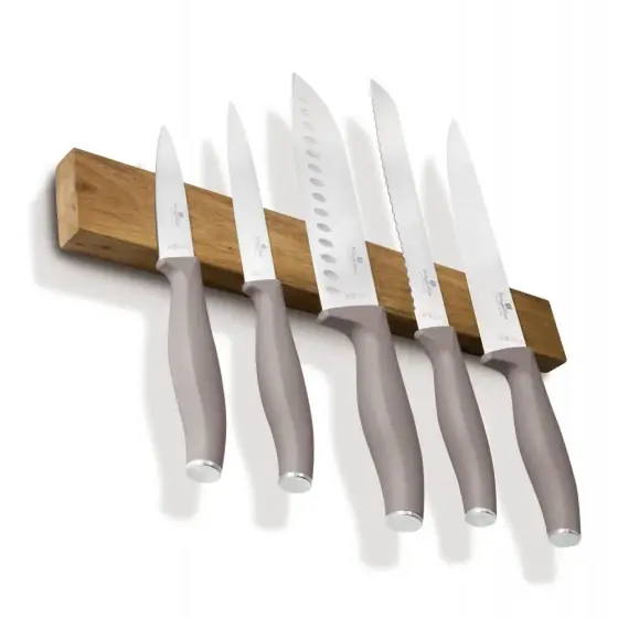 Cel mai vândut Set de 6 cuțite cu suport magnetic din lemn de acacia, taupe mat - BH/2946