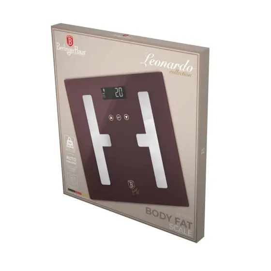 Plată securizată Cântar digital de baie din sticlă BODYFAT, capacitate 180 kg, bordo - BH/9756
