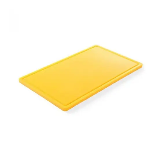 Vezi acum Tocator galben GN1/1 - 530x325x(H)15 mm, cu sant scurgere, polietilena HDPE 500, Hendi, 2 fete pentru taiat