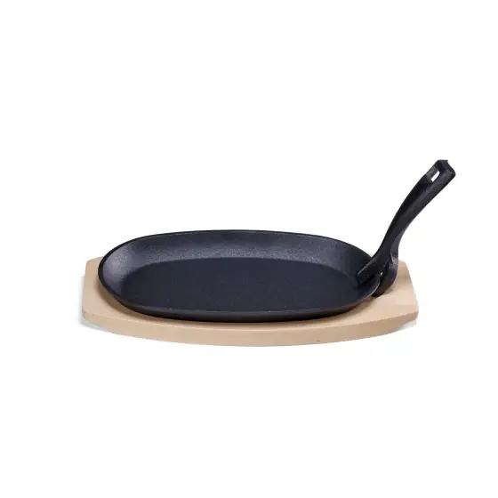 Lichidare de stoc Platou din fonta cu suport din lemn si dispozitiv de prindere, HENDI, negru, 280x140x(H)30mm