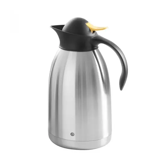 Plată sigură Cana termos 2 lt, pereti dubli din inox, Hendi, cu sistem apasare galben, 14.5 x 26 cm