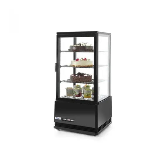 Vitrina rece de prezentare, 78 lt, interval temp. 2-6 gr C, 170 W, 3 rafturi reglabile pe inaltime, ARKTIC by Hendi, neagra, 452x406x(H)966 mm, Clasa energetica C Discount