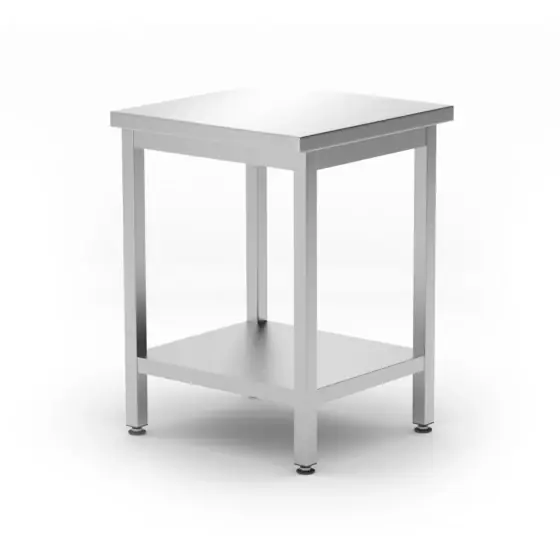 Ultima șansă Masa centrala cu raft Budget Line - infiletat, adancime 600 mm, HENDI, Budget Line, 600x600x(H)850mm