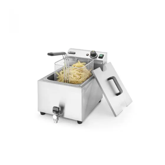 Friteuza electrica profesionala, Hendi Mastercook cu robinet scurgere ulei, Inox, 8 lt, 3500 W, temperatura reglabila pana la 195 gr C, termostat, 515x300x(H)345 mm Preț mic