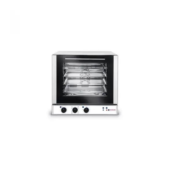 Cuptor convectie HENDI, capacitate 4 tavi 429x345 mm, 2 elemente incalzire, 1 ventilator, termostat reglabil, 50-230 gr C, timer 0 - 120 min, 2600 W, 590x695x(H)590 mm Disponibil imediat