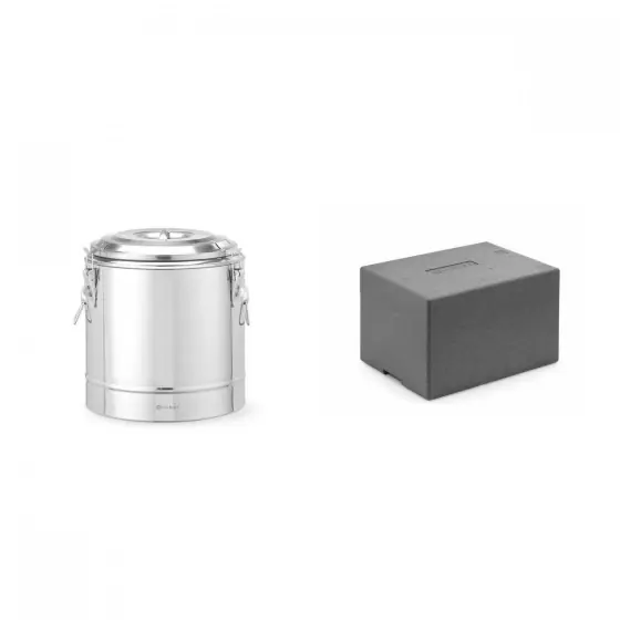 Pachet Container transport alimente, HENDI, 19L, inox, V, Ø350x(H)400mm plus Cutie termoizolanta 37.5 L, interior 472x322x (H) 270 mm, exterior 532x382x (H) 330 mm, HENDI Smart, spuma polipropilenica Ieftin