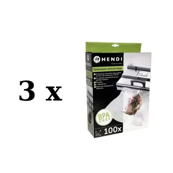 3 x Set 100 pungi vacuum gofrate 200x300 mm, Hendi, 2 straturi, 75 microni grosime, filtru UV Chilipir