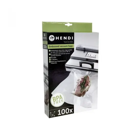 Set 100 pungi vacuum pentru gatit netede 200x300 mm, ideale pentru gatit in sistem Sous-Vide, Hendi, 2 straturi, 75 microni grosime Preferatul clienților