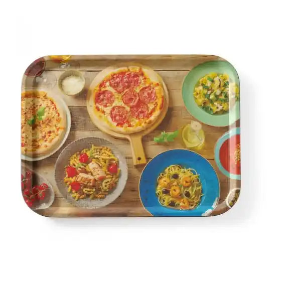 Ieftin Tava de servire dreptunghiulara suprafata antiderapanta, cu imprimare, HENDI, tasty pizza & pasta, 330x430mm