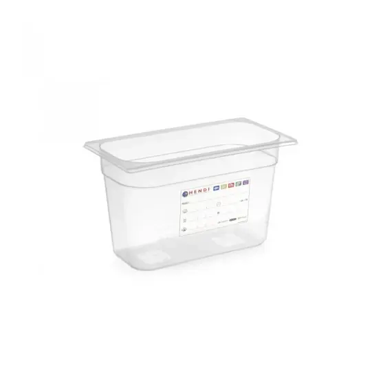 Retur gratuit Tava Gastronorm GN 1/9, 176x108x(H) 65 mm, 0.6 litri cu marcaj HACCP, polipropilena, Hendi
