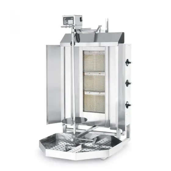 Kebab Grill Profi Line pe gaz , cu 3 arzatoare, dimensiune maxima rola carne 400x(H)510 mm, 470x550x(H)960, 9.75 KW, Inox, maxim 40 kg carne Ofertă exclusivă