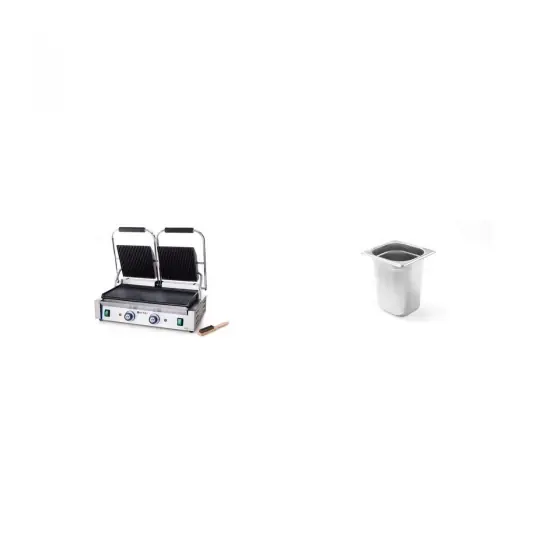 Cumpărături sigure Contact grill dublu (striat/neted) + Tavă GN 1/6 (150mm)