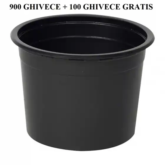 Plată sigură Pachet promotional Ghivece rotunde pentru rasaduri, culoare negru, diametru 9 cm, adancime 6,7 cm, volum 0,30 litri, SemPlus, 900 bucati + 100 bucati GRATIS