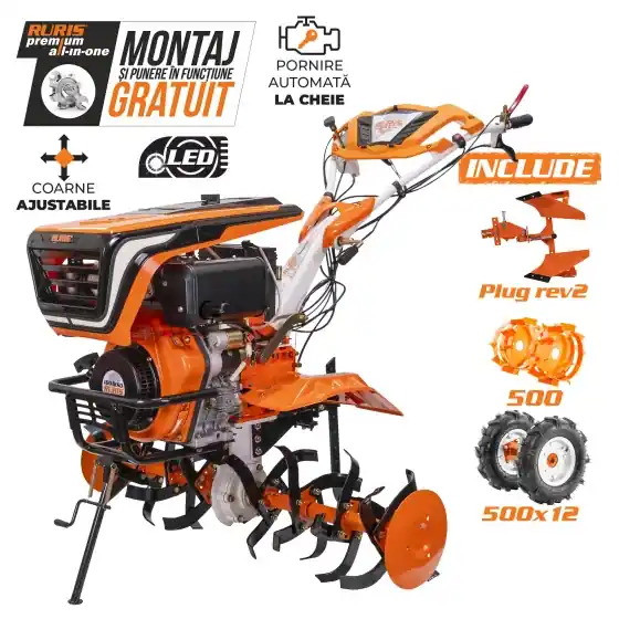Ofertă specială Motosapatoare RURIS 1001KSD, cu roti cauciuc 5.00-12, plug reversibil REV2 si roti metalice 500