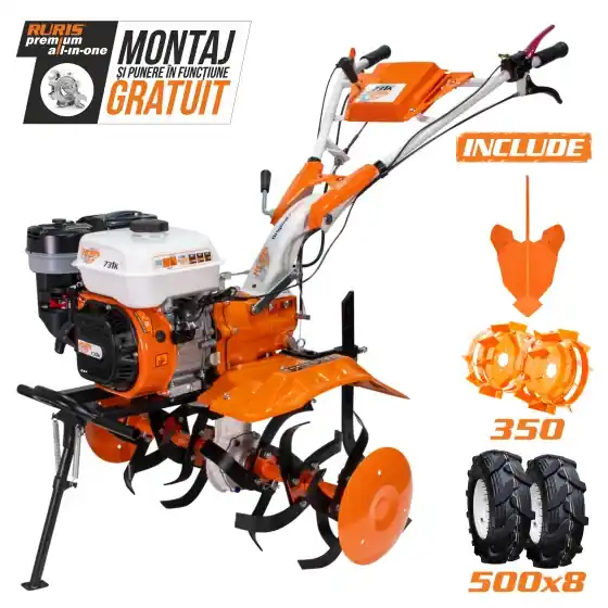 Motosapatoare RURIS 731K + roți cauciuc 5.00-8 + rariță ajustabilă + roți metalice 350 fără manicot Plată securizată