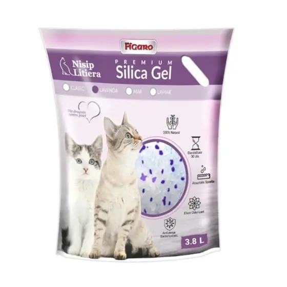 Ofertă specială Asternut Pentru Litiera Pisici Nisip Silica-Gel Figaro Premium 3.8L-Lavanda