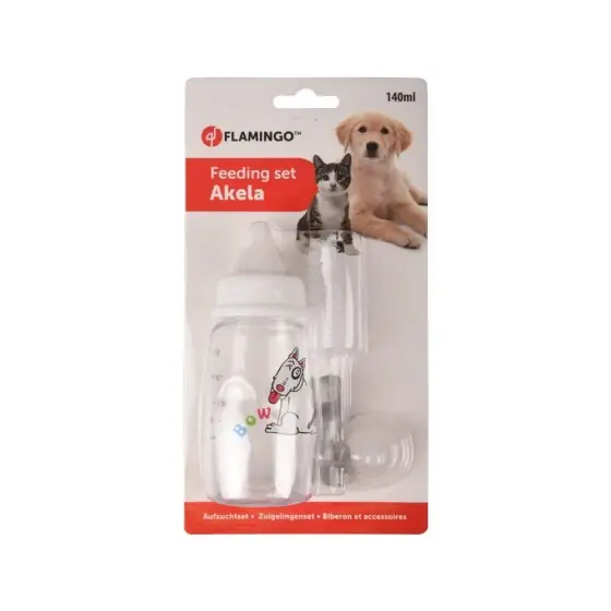 Calitate înaltă Set Biberon+Tetine+Perie Flamingo Pentru Caini Si Pisici 140Ml