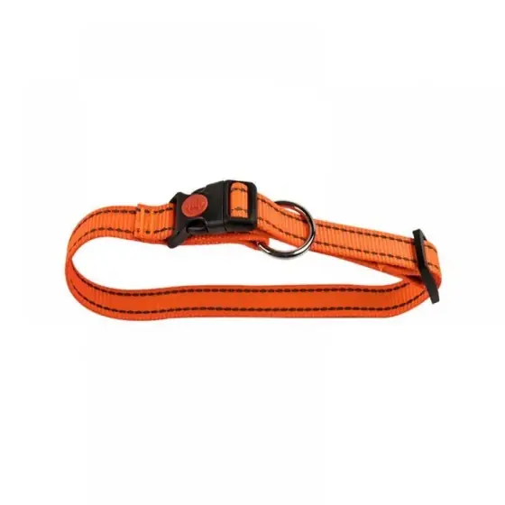 Disponibil imediat Zgarda Nylon Pentru Caini Orange Reflectorizant Click 20Mm*35-55Cm