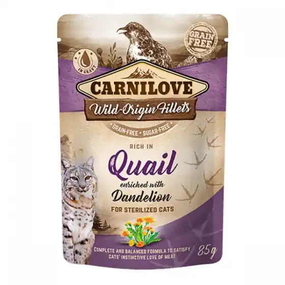 Plată sigură Carnilove Cat Pouch Rich in Quail With Dandelion for Sterilised 85 g