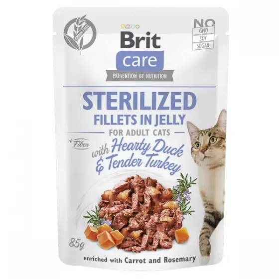 Noutate Brit Care Cat Sterilized Fillets in Jelly Hearty Duck & Tender Turkey 85 g