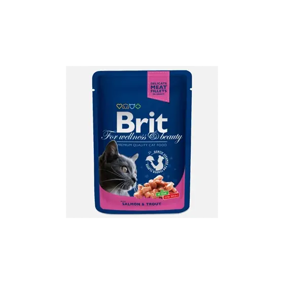 Lichidare de stoc Brit Premium Cat plic cu carne de somon si pastrav 100 gr