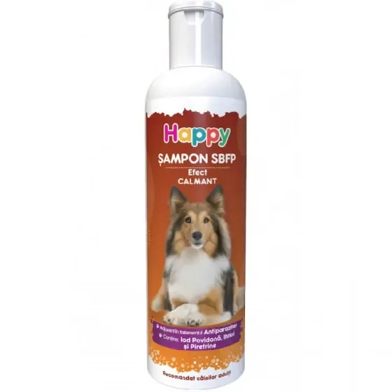 Sampon antiseboreic, antibacterian, antifungic si antiparazitar pentru caini, Happy SBFP, 200 ml Discount