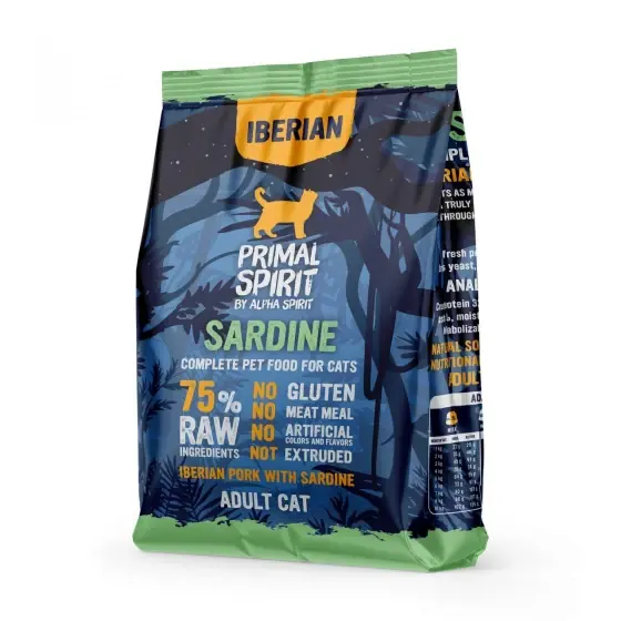 Lichidare de stoc Hrană uscată Premium pentru pisică adultă Primal Spirit, cu sardine si porc Iberic, 1 kg