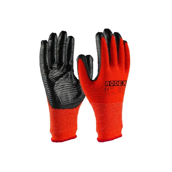 Noutate Mănuși De Lucru Negre Acoperite Cu Latex 9 Inch Culoare Roșie - Rodex