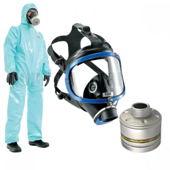 Nu rata Kit recomandat pentru dezinfectii, dezinsectii, vopsitorii, lucrul cu pesticide, substante chimice - Drager 6300 + Filtru A2B2E2K2 + combinezon SPACEL marimea L(50-52)